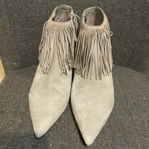 Sam Edelman Suede Fringe Ankle Boots - Gray